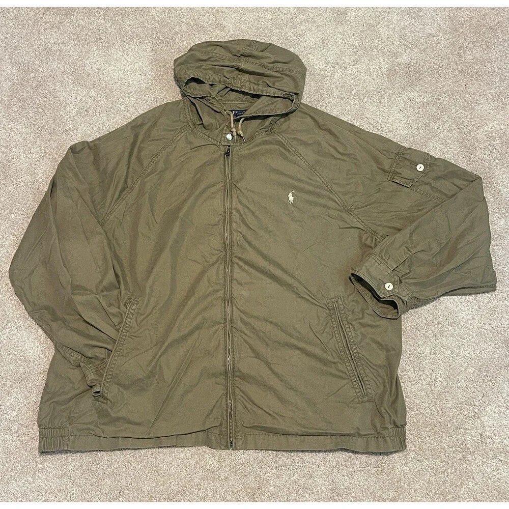 Polo Ralph Lauren Jacket Mens Big 3X Green Hooded Canvas Full Zip Outdoor